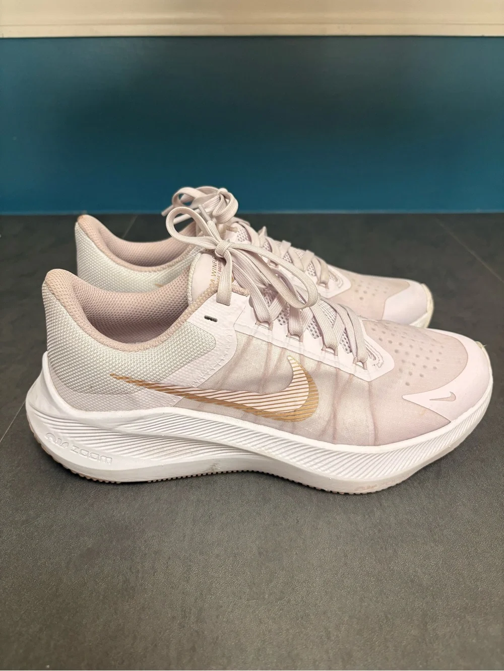 Nike Women’s Running Shoes - Light Pink with Gold Swoosh US Size 7